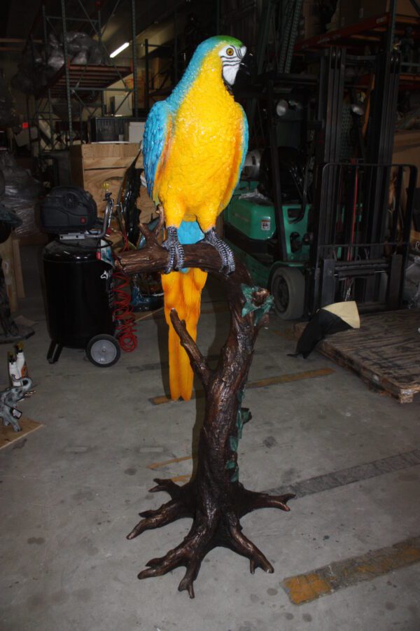 Single Parrot on a tree - Bronze Statue -  Size: 30"L x 24"W x 66"H.