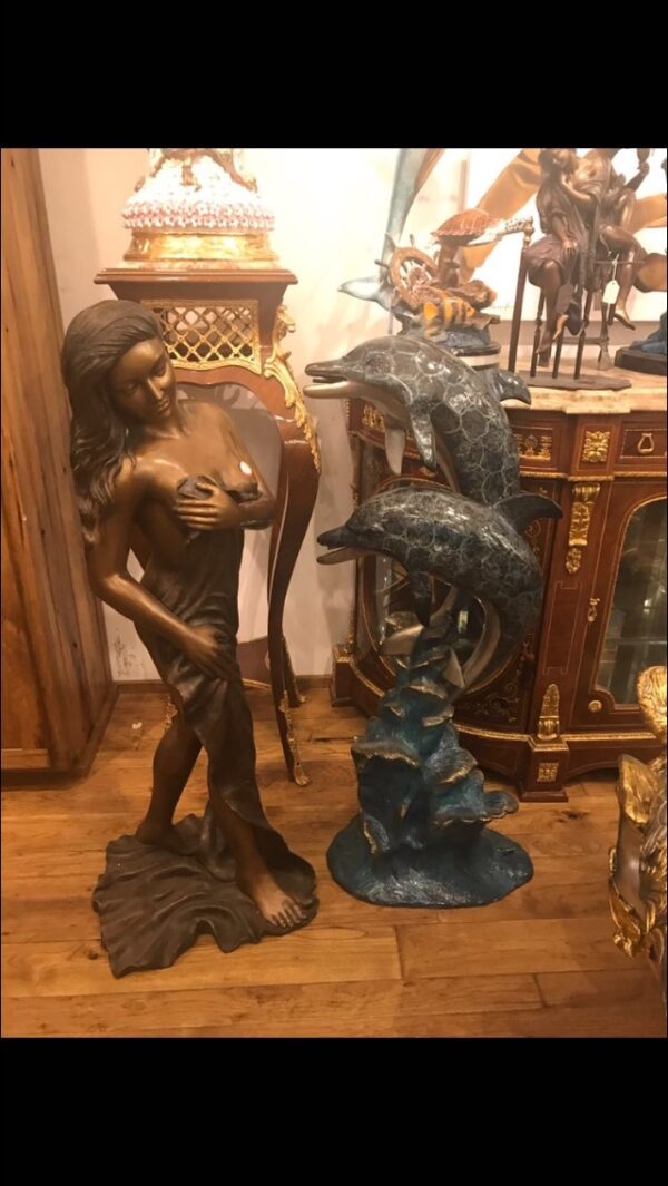 Beautiful Women Holding Drape Bronze Statue -  Size: 22"L x 18"W x 49"H.