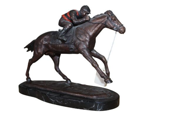 Jockey on horse - Bronze Statue -  Size: 11"L x 4"W x 8"H.