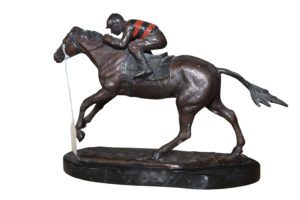 Jockey on horse - Bronze Statue -  Size: 11"L x 4"W x 8"H.