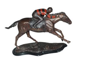 Jockey with Horse -large Bronze Statue -  Size: 21"L x 8"W x 14"H.