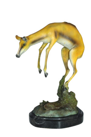 Jumping Impala bronze statue -  Size: 9"L x 7"W x 16"H.