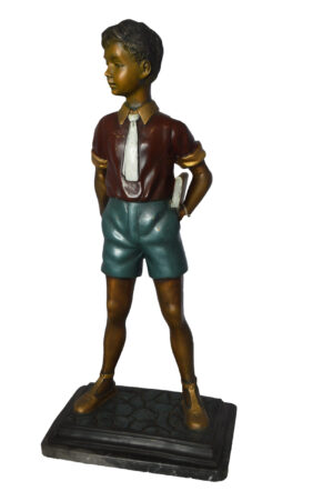 Kid Holding a Book Bronze Statue -  Size: 18"L x 11"W x 36"H.