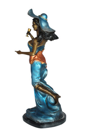 Lady Holding a Wine Glass Bronze Statue -  Size: 9"L x 11"W x 26"H. 