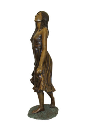 Lady holding her Skirt Bronze Statue -  Size: 32"L x 17"W x 53"H.