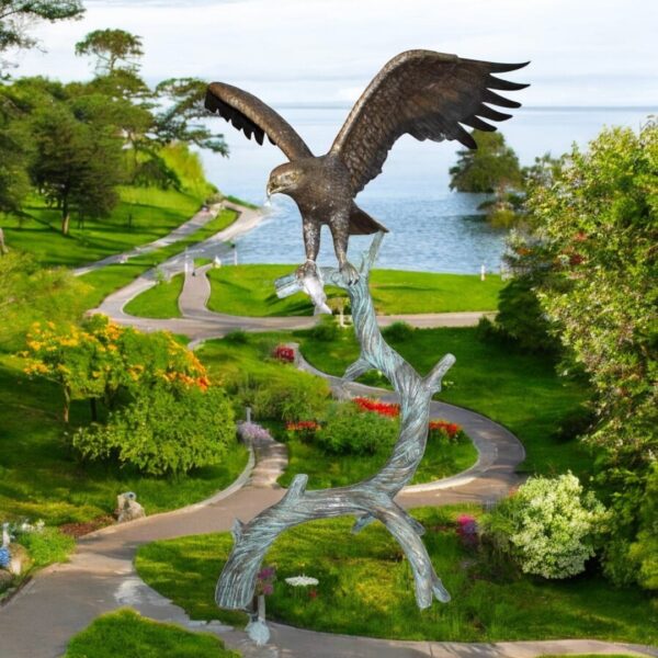 Large Eagle standing on tree with his fish prey Bronze Statue -  60"x 40"x 75"H - Image 3