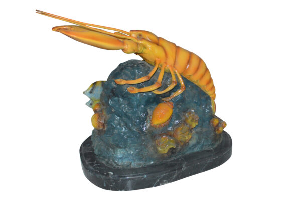 Lobster with Fish Bronze Statue -  Size: 9"L x 18"W x 16"H.