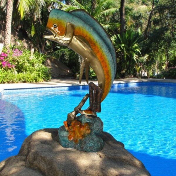 Mahi Mahi -large Fish fountain Bronze Statue  -  Size: 30"L x 32"W x 69"H. - Image 3