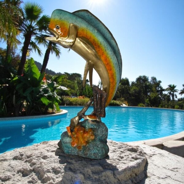 Mahi Mahi -large Fish fountain Bronze Statue  -  Size: 30"L x 32"W x 69"H. - Image 2