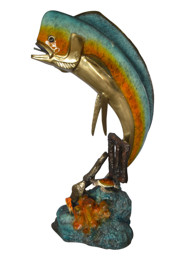 Mahi Mahi -large Fish fountain Bronze Statue  -  Size: 30"L x 32"W x 69"H.