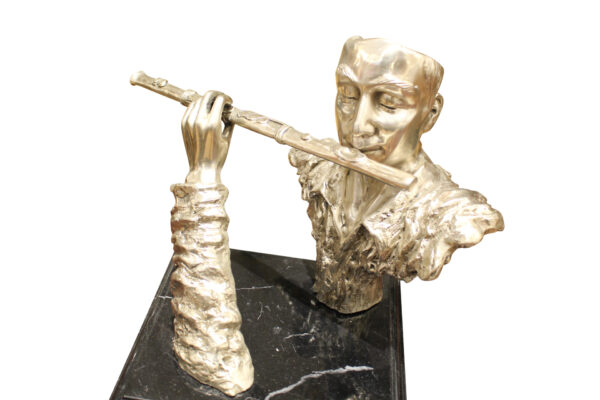 Man playing Flute Bronze Statue -  Size: 10"L x 8"W x 10"H.