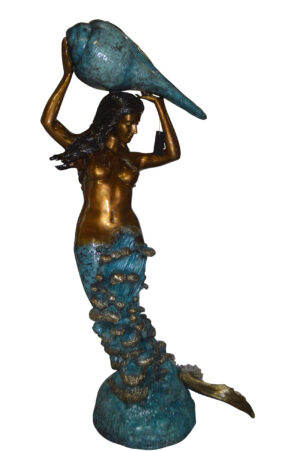 Mermaid holding a shell - large Bronze Statue -  Size: 43"L x 30"W x 76"H.