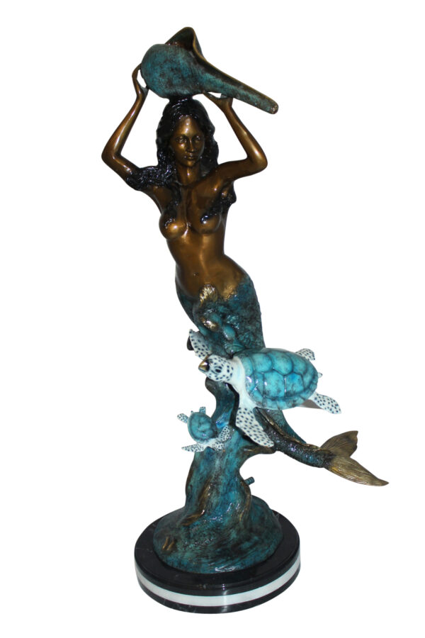 Mermaid 43 holding a shell fountain Bronze Statue -  Size: 14"L x 24"W x 43"H.