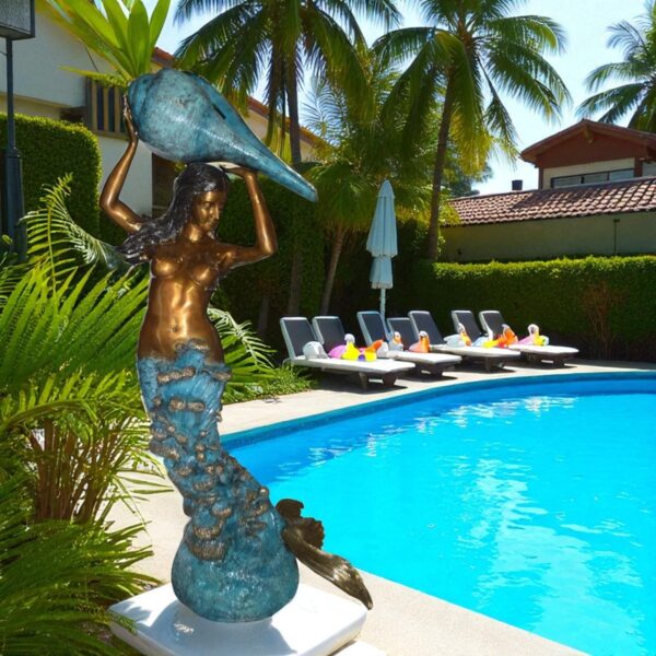 Mermaid holding a shell - large Bronze Statue Art Nude 43"L x 30"W x 76"H. - Image 3