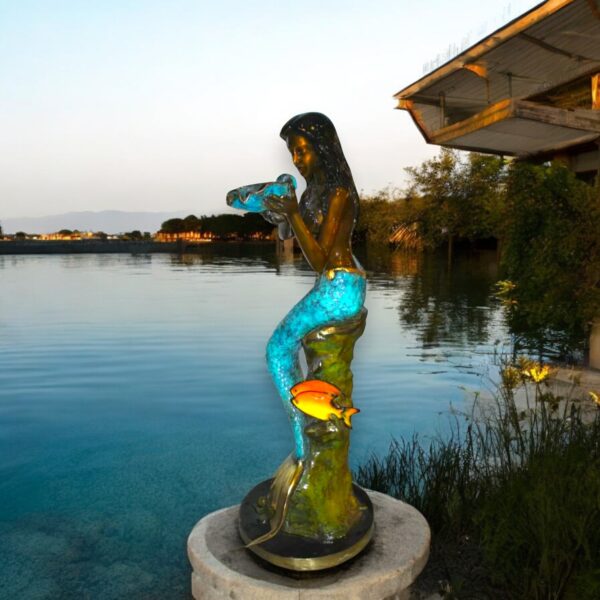 Mermaid holding shell W turtle fish Bronze fountain Art Nude 38" x 24" x 68"H. - Image 3