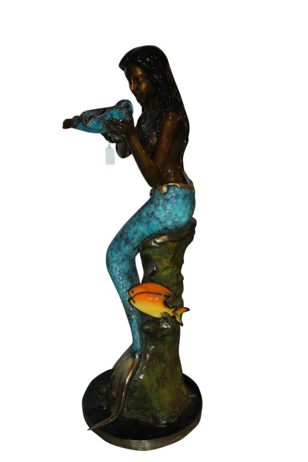 Mermaid holding shell L, W turtle and fish Bronze fountain -  38" x 24" x 68"H.