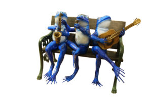 Musical Frogs on a Bench Bronze Statue -  Size: 41"L x 23"W x 33"H.