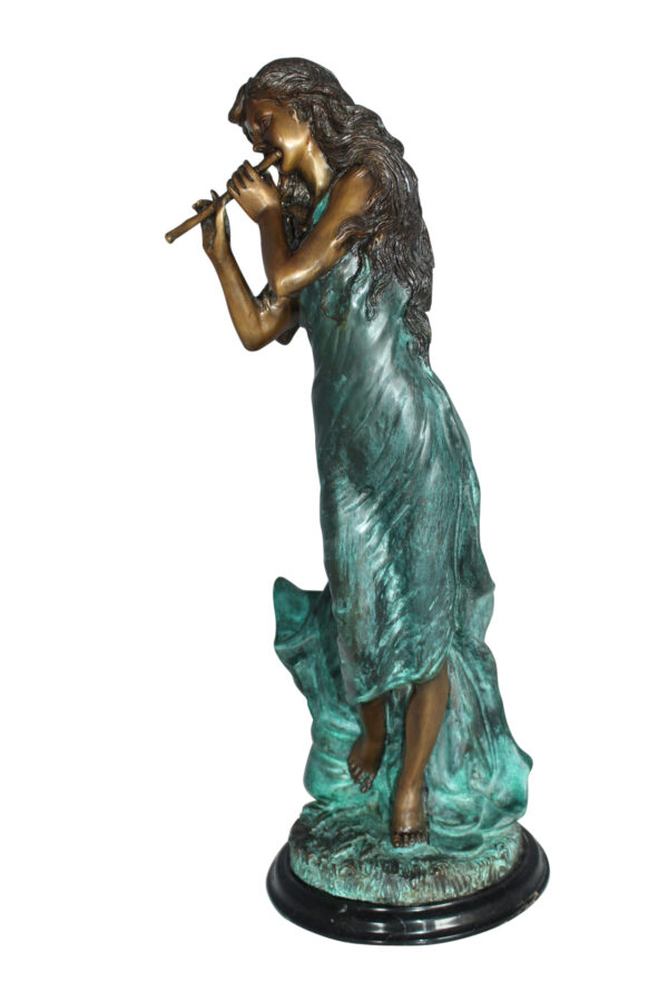Musical Girl Bronze Statue -  Size: 8"L x 7"W x 19"H.
