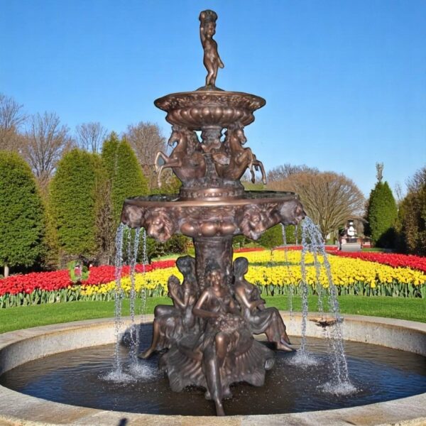 Nine feet tall Bronze, Tiered Outdoor pond Fountain -  59"x 59" - Image 3