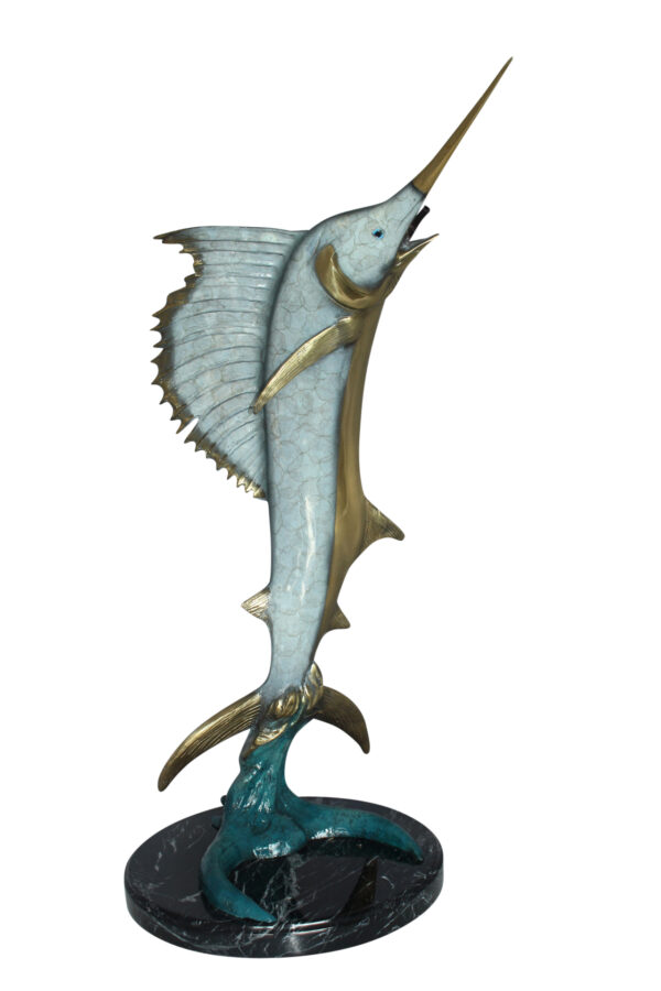 One Sailfish Jumping of the ware - Bronze Statue -  Size: 16"L x 16"W x 39"H.