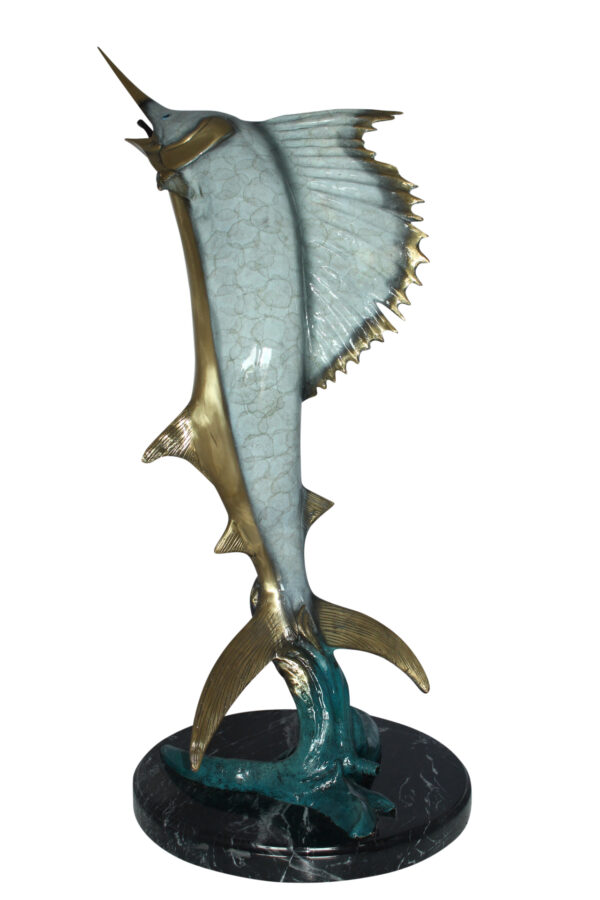 One Sailfish Jumping of the ware - Bronze Statue -  Size: 16"L x 16"W x 39"H.