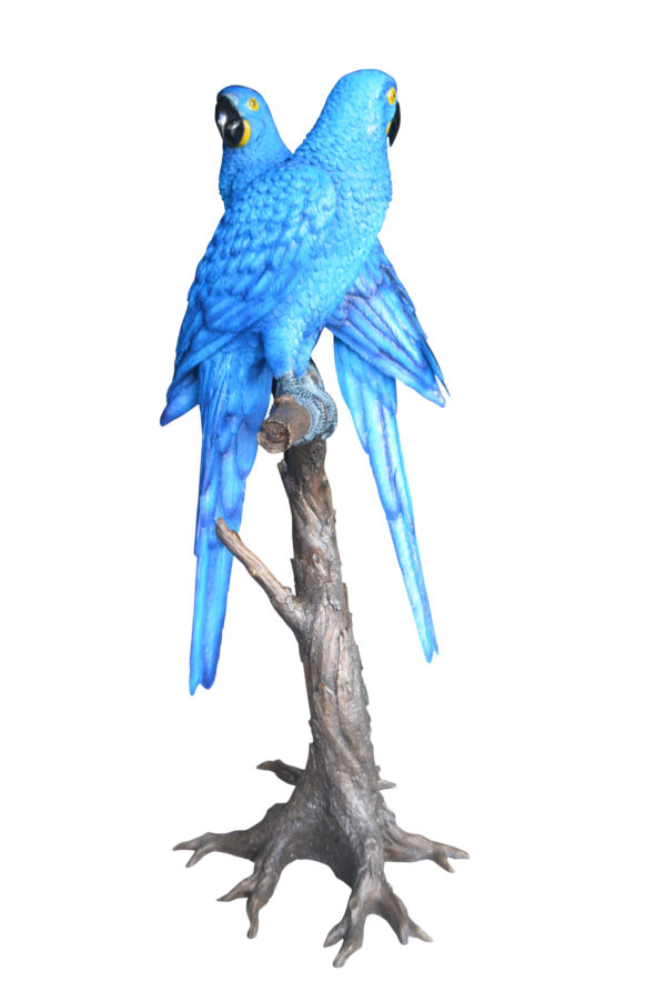 Pair of Blue Parrots on a tree - Bronze Statue -  Size: 43"L x 28"W x 67"H. - Image 11