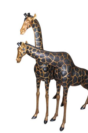 Pair of Giraffes Bronze Statues -  Size: 32"L x 12"W x 55"H.