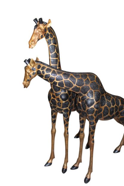 Pair of Giraffes Bronze Statues - Size: 32"L x 12"W x 55"H. - NiFAO