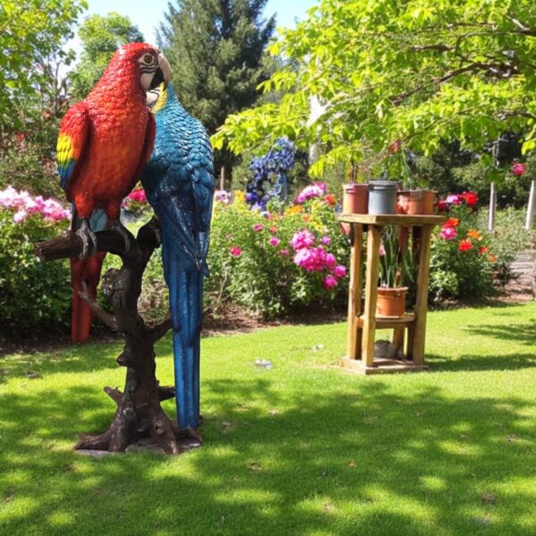 Pair of Parrots on a tree - Bronze Statue -  Size: 43"L x 28"W x 67"H. - Image 2
