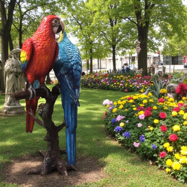 Pair of Parrots on a tree - Bronze Statue -  Size: 43"L x 28"W x 67"H. - Image 3