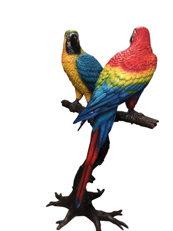 Pair of Parrots on a tree - Bronze Statue -  Size: 43"L x 28"W x 67"H.