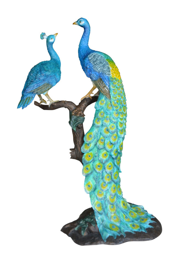 Pair of Peacocks on a Tree Bronze Statue -  Size: 30"L x 27"W x 66"H.