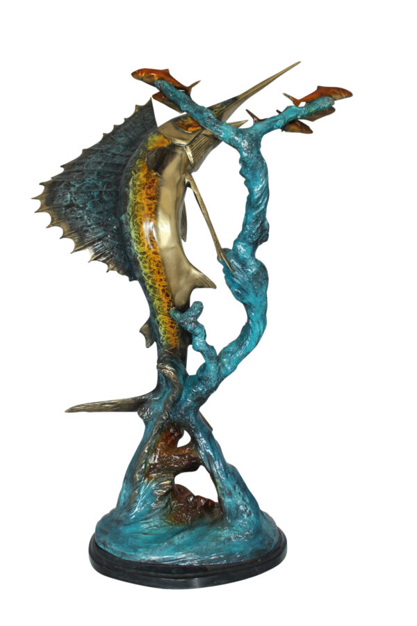 Sailfish With Small Fish Bronze Statue -  Size: 29"L x 17"W x 40"H.