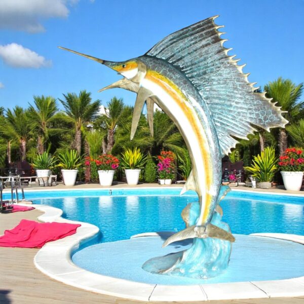Sailfish - large with 4 Mahi Mahi Bronze Statue - fountain -  90"L x 34"W x 90"H - Image 3