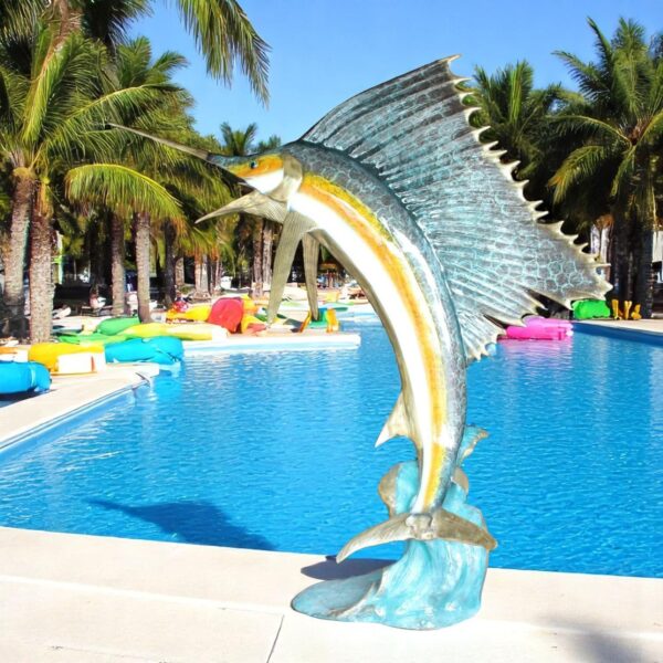 Sailfish - large with 4 Mahi Mahi Bronze Statue - fountain -  90"L x 34"W x 90"H - Image 2