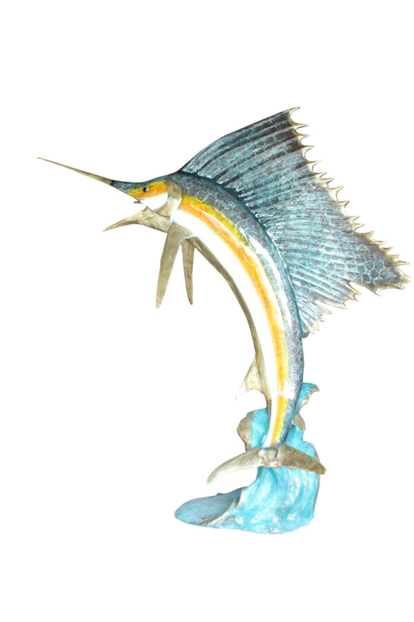Sailfish - large with 4 Mahi Mahi Bronze Statue - fountain -  90"L x 34"W x 90"H