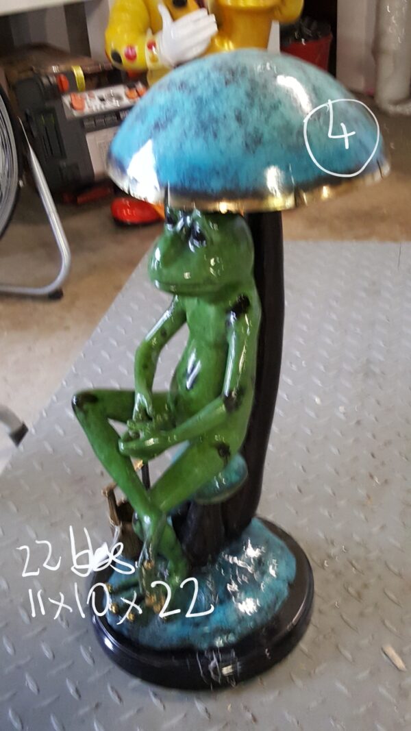 Frog with Umbrella Bronze Statue -  Size: 11"L x 10"W x 22"H.