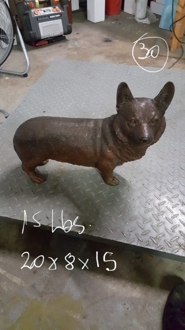 Corgi dog standing Bronze Statue -  Size: 20"L x 8"W x 15"H.