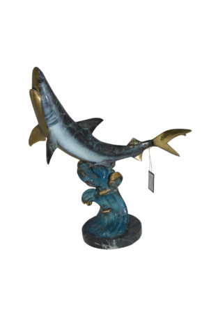 Shark Jumping off the water Bronze Statue -  Size: 14"L x 24"W x 28"H.