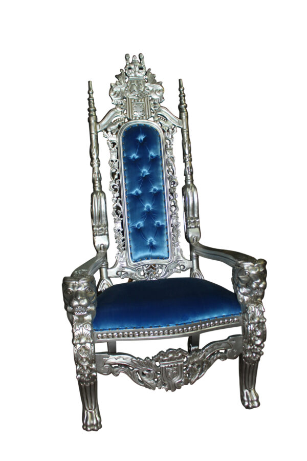 Silver Blue Lion Chair -  Size: 70"L x 36"W x 26"H.