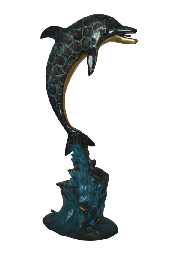 Single Dolphin  Fountain Bronze Statue -  Size: 22"L x 14"W x 45"H.