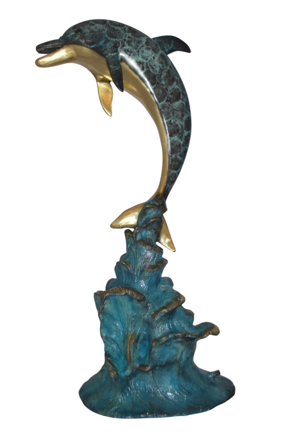 Single Dolphin  Fountain Bronze Statue -  Size: 22"L x 14"W x 45"H.