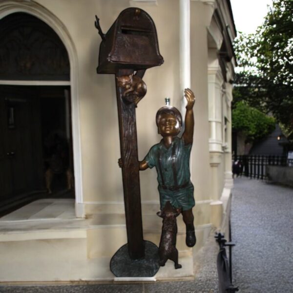 22" Standing Mailbox W boy Dog And Cat - Image 3