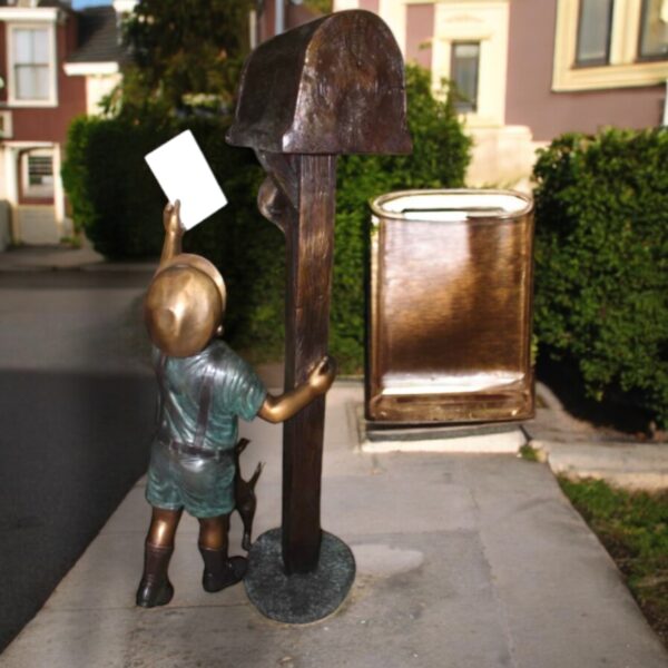 22" Standing Mailbox W boy Dog And Cat - Image 6