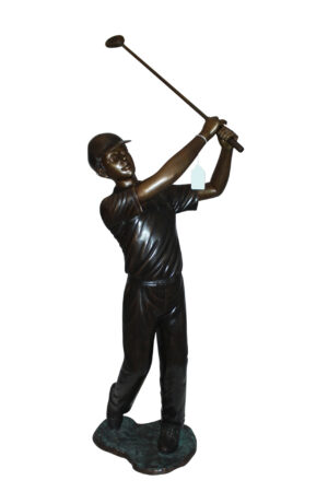 Teen boy plays golf Bronze Statue -  Size: 18"L x 13"W x 57"H.