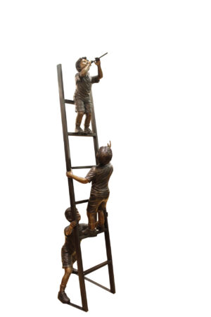Three Children Playing on Ladder Bronze Statue -  Size: 24"L x 27"W x 96"H.