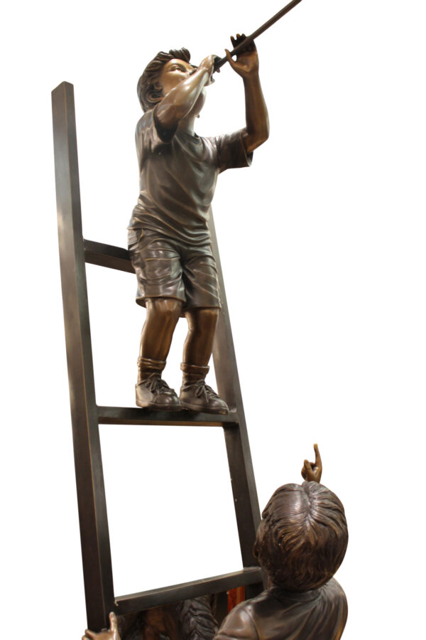 Three Children Playing on Ladder Bronze Statue -  Size: 24"L x 27"W x 96"H.