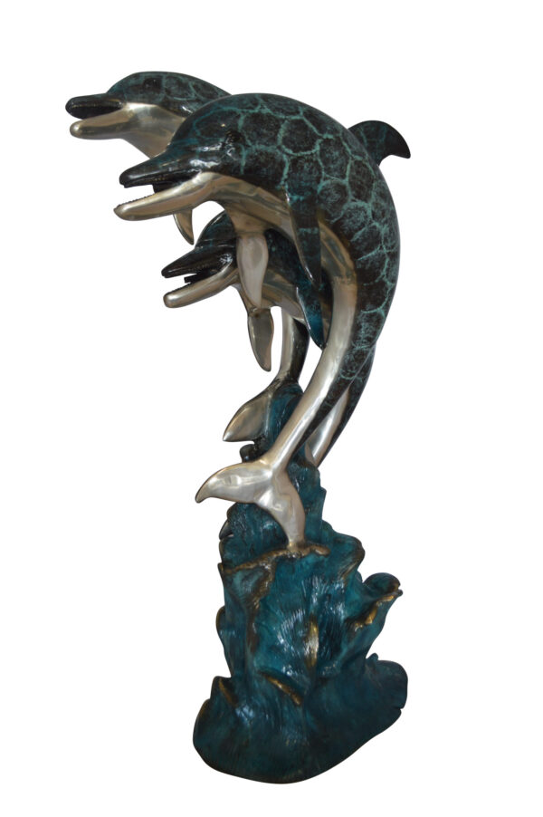 Three Dolphin Fountain  Bronze Statue -  Size: 21"L x 26"W x 45"H.