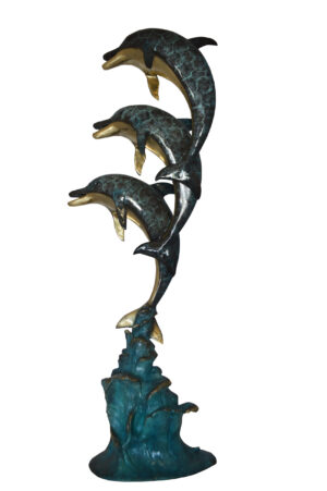 Three Dolphins Overreach Each Other Fountain  Bronze Statue -  22"x 15"x 68"H.