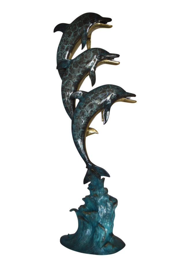 Three Dolphins Overreach Each Other Fountain  Bronze Statue -  22"x 15"x 68"H.